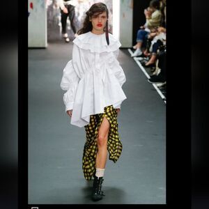 NEW Runway PREEN THORNTON BREGAZZI Yellow Black Plaid Tartan Silk Midi Skirt M